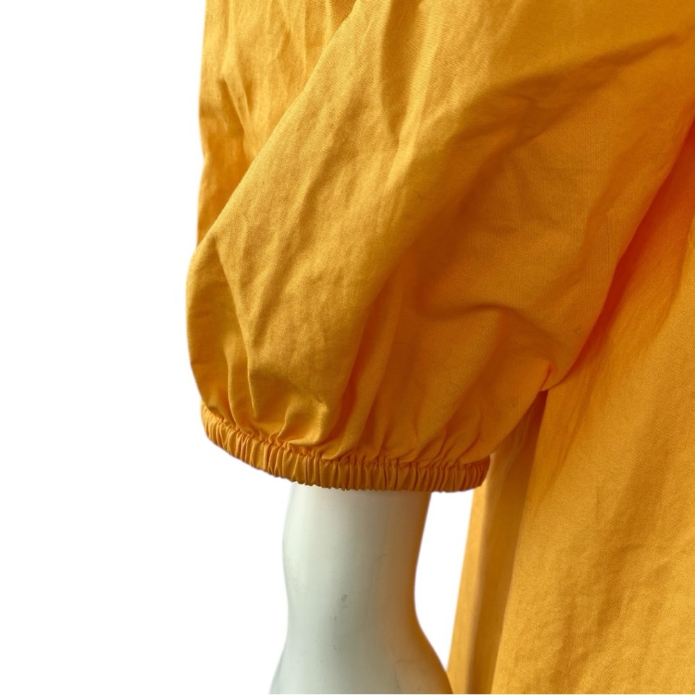 TALBOTS Smocked Poplin Yellow A-Line Midi Dress Split Neckline 3/4 Sleeve Sz 10 - Picture 14 of 16